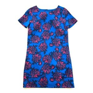 J. Crew Bright Blue & Pink Floral Print Short Sleeve Shift Dress
